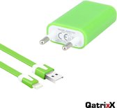 USB lader reislader slimline + 1 meter platte data kabel Groen voor Apple iPhone, iPod, iPad lightning