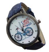 Hidzo Horloge I Want To Ride My Bicycle ø 37 mm - Blauw - Kunstleer