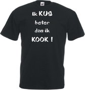 Mijncadeautje Unisex T-shirt zwart (maat XL) Ik kus beter dan ik kook