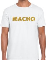 Macho goud glitter tekst t-shirt wit voor heren XL