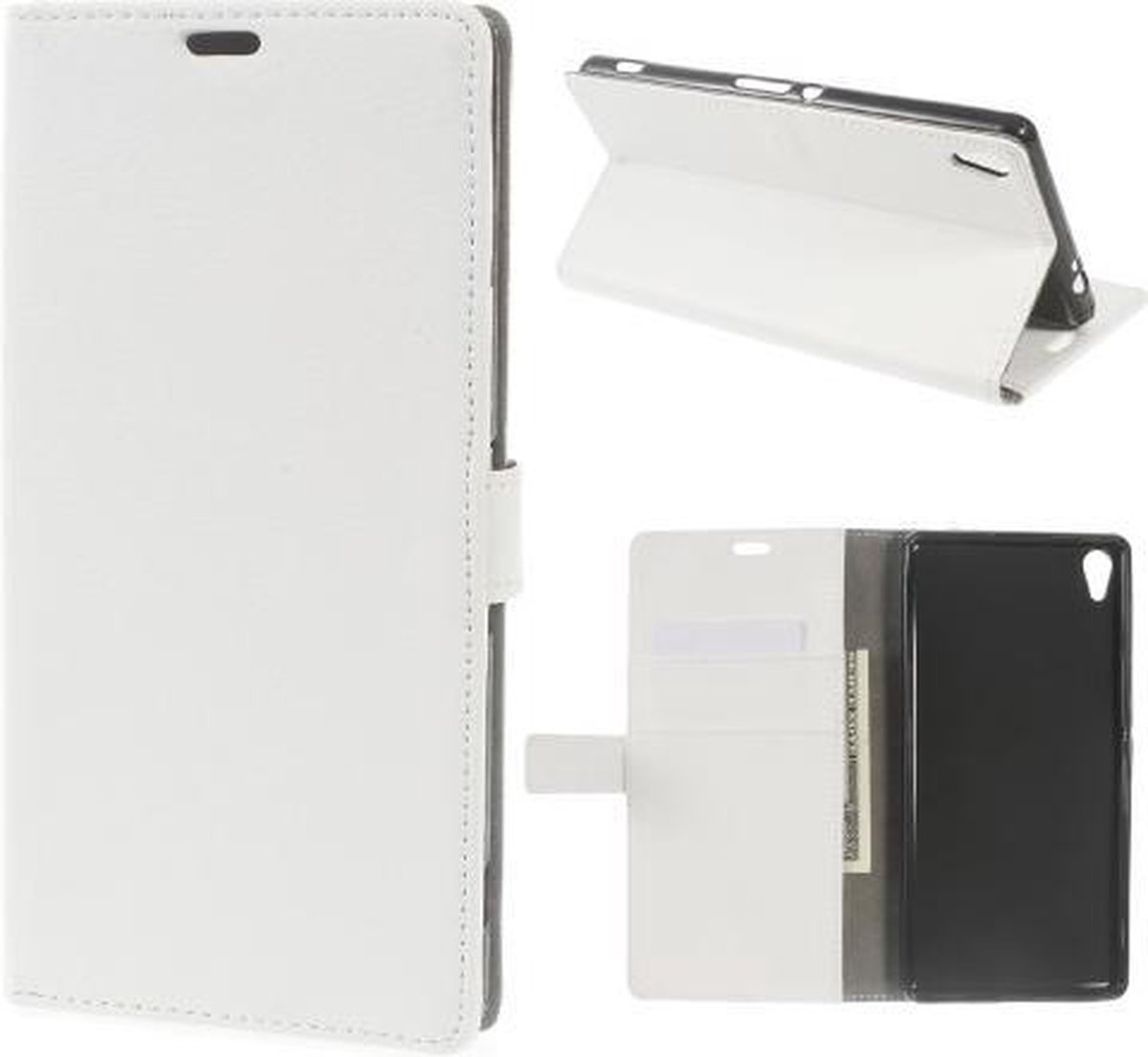 Litchi cover wit wallet case hoesje Geschikt voor: Sony Xperia XA Ultra