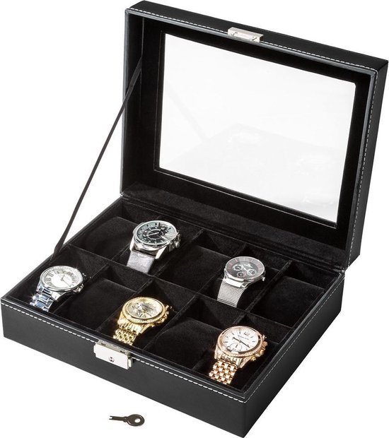 Tectake 401537 Horloge box - Kist - Zwart - 10 horloges