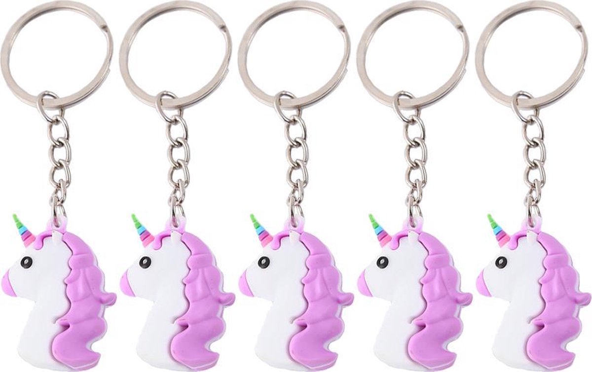 5x Paarse Unicorn Emoji Sleutelhanger