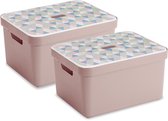 Sunware Sigma Home Opbergbox - 32L - 2 Boxen + 2 Deksels - Roze/Triangel