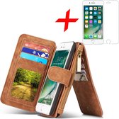 Apple iPhone 7 Plus / 8 Plus Hoesje Portemonnee Luxe Lederen Wallet Case met Afneembare Back Cover Bruin + Screenprotector Gehard Glas van iCall