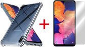 Casemania Hoesje Geschikt voor Samsung Galaxy A10 - Anti Shock Hybrid Back Cover & Glazen Screenprotector - Transparant