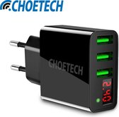 Choetech Adapter met LED display 3 laadpoorten - 3A - Zwart