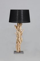 Tafellamp Blank Kronkel Hout, Kapje Vlas Linnen 60 cm