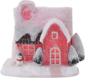 Rood kerstdorp huisje 18 cm type 3 met LED verlichting - kersthuisje