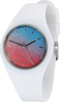Fako Bijoux® - Horloge - Siliconen - Ultra Deluxe - Wit - Glitter Blauw/Rood