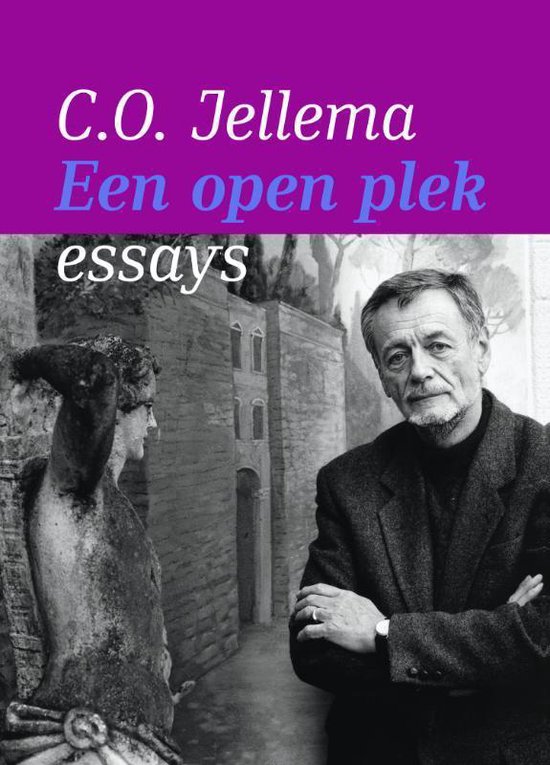 Boekcover van 'Een open plek' door C.O. Jellema, met een portret van de auteur.