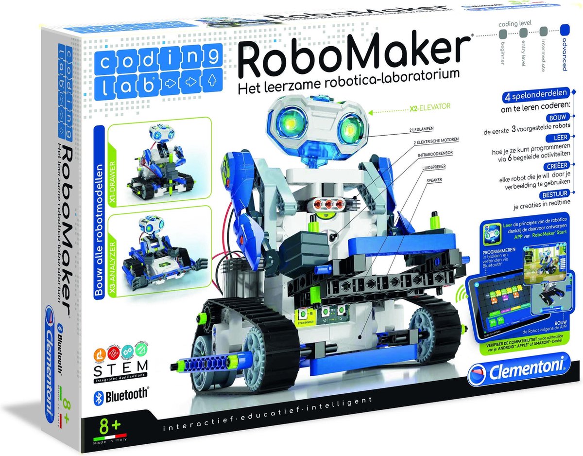 Clementoni Coding Lab - Robomaker Start - Robot speelgoed - Bouw 3 verschillende Robots - STEM-speelgoed