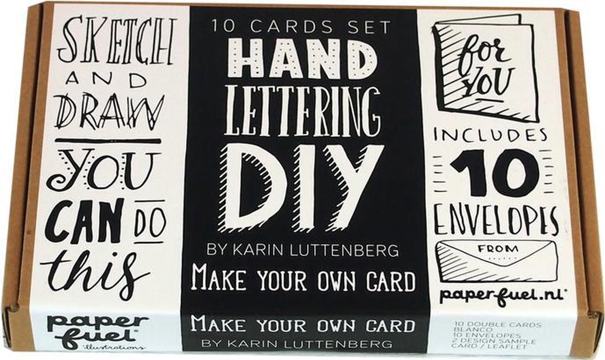 Handletterbox Paperfuel DIY 'Make your own Cards' + 1 x A6 Handlettering Oefenblok Kerst Editie