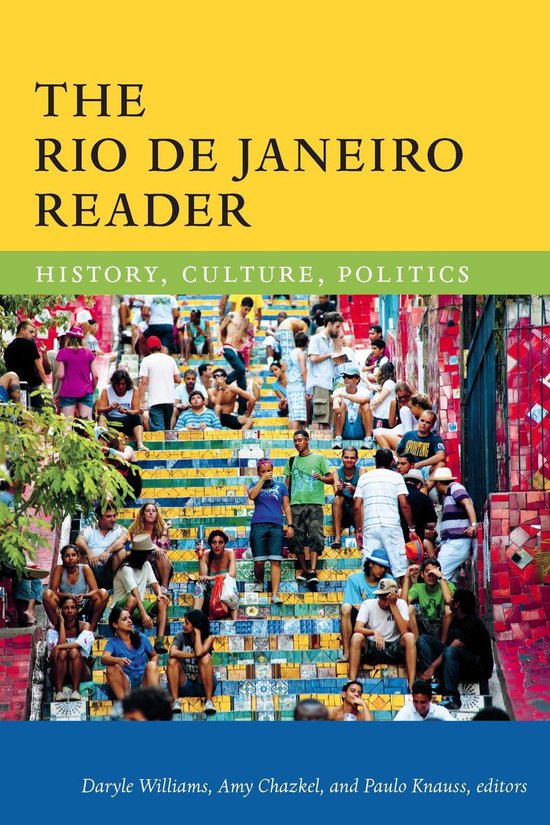 Couverture du livre 'The Rio de Janeiro Reader' avec une photo de personnes sur un escalier coloré.