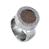 Quiges RVS Schroefsysteem Ring met Zirkonia Zilverkleurig Glans 20mm met Verwisselbare Glitter Bruin 12mm Mini Munt