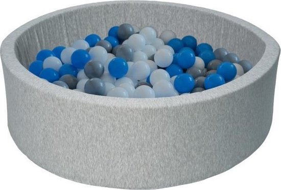 Ballenbad rond - grijs - 90x30 cm - met 450 grijs, blauw en witte ballen