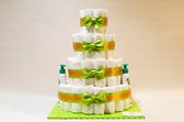 Luiertaart - Pampertaart Neutraal 4 Laags Galenco - 100 Pampers - Groen Oranje