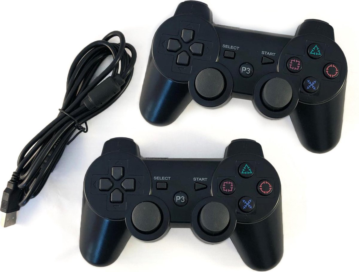 2x Bluetooth Controller Draadloos geschikt voor Playstation 3 met shock functie Zwart