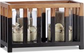 relaxdays windlicht teakhout - kaarshouder - kooi design - zwart-bruin - 22 cm hoog L