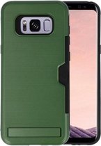 Donker Groen Tough Armor Kaarthouder Stand Hoesje voor Samsung Galaxy S8 Plus