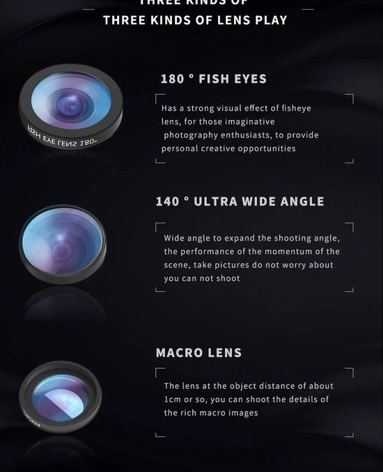 - PiX Series HD Clip Lens - 3-in-1 Fish Eye Lens