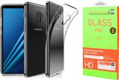 DrPhone Samsung A8+ (Plus) 2018  TPU Hoesje - Transparant Ultra Dun Premium Soft-Gel Case + DrPhone A8+ (Plus) Glas -