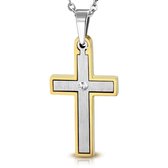 Montebello Ketting Ataa Gold - Heren - 316L Staal PVC - Kruis - Zirkonia - 32 x 18 mm - 60 cm