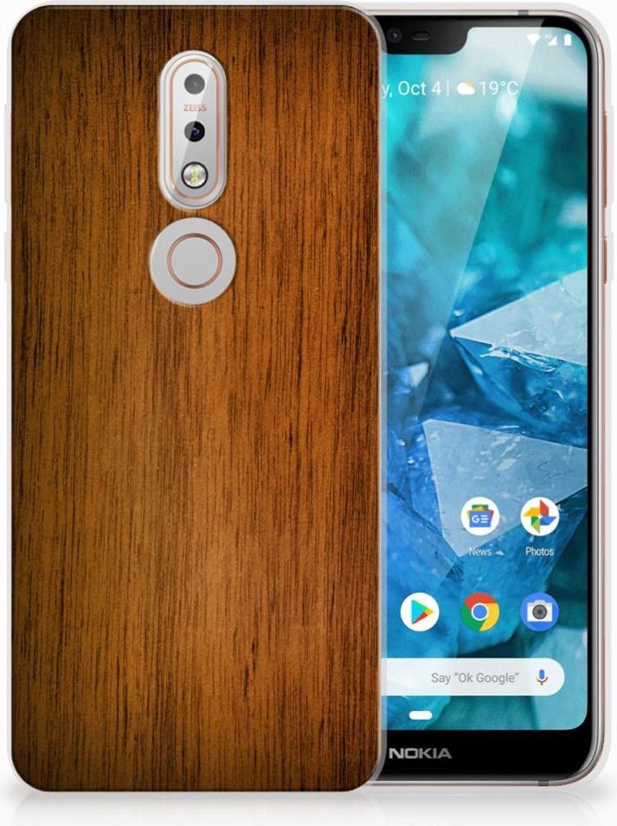 Nokia 7.1 Bumper Hoesje Donker Hout