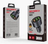 Ldnio C703Q  Autolader 3.6A USB Snelle Auto oplader 3 poorten Met 1 Meter Micro USB Kabel geschikt voor o.a Acer Z6 Zest Plus Jade S Z Z630