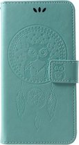 Shop4 - Samsung Galaxy A7 (2018) Hoesje - Wallet Case Dromenvanger Uil Mint Groen