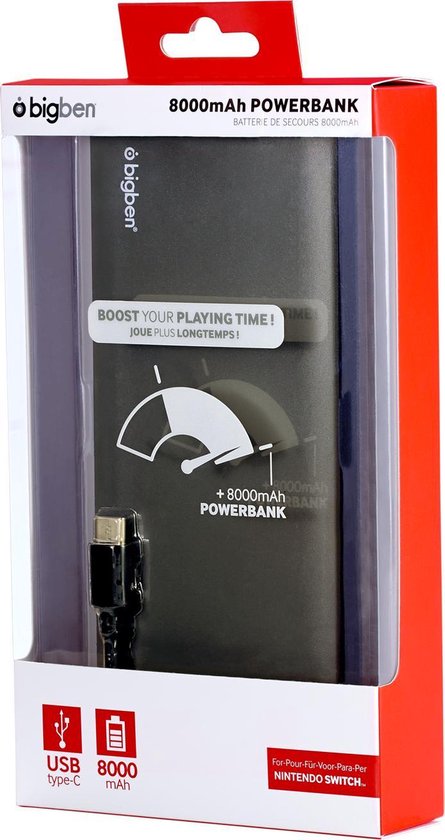 Batterie Externe de Secours 20000mAh, Charge Rapide 2x USB + USB-C, Bigben  - Noir - Français