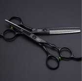 Kappersscharen set 6 inch - ergonomisch - zwart - uitdunschaar - knipschaar