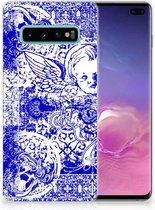 Geschikt voor Samsung Galaxy S10 Plus Uniek TPU Hoesje Angel Skull Blue