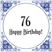 Verjaardag Tegeltje met Spreuk (76 jaar: Happy birthday! 76! + cadeau verpakking & plakhanger