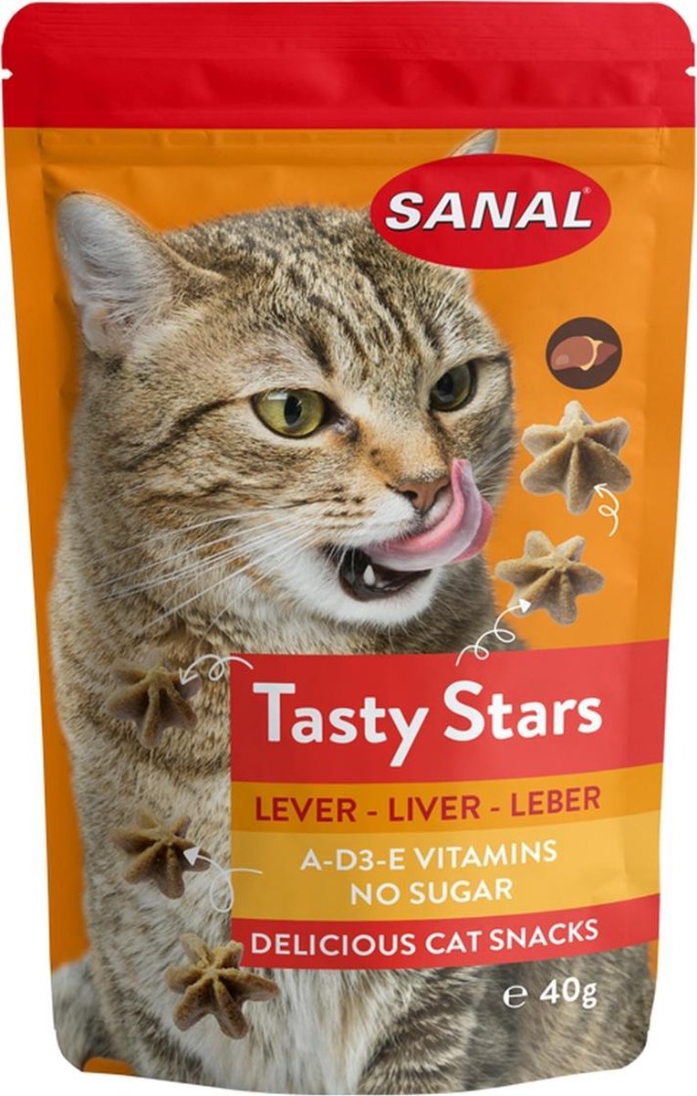 Sanal - Kattensnack - Lever - Tasty Stars - 12 x 40 gram
