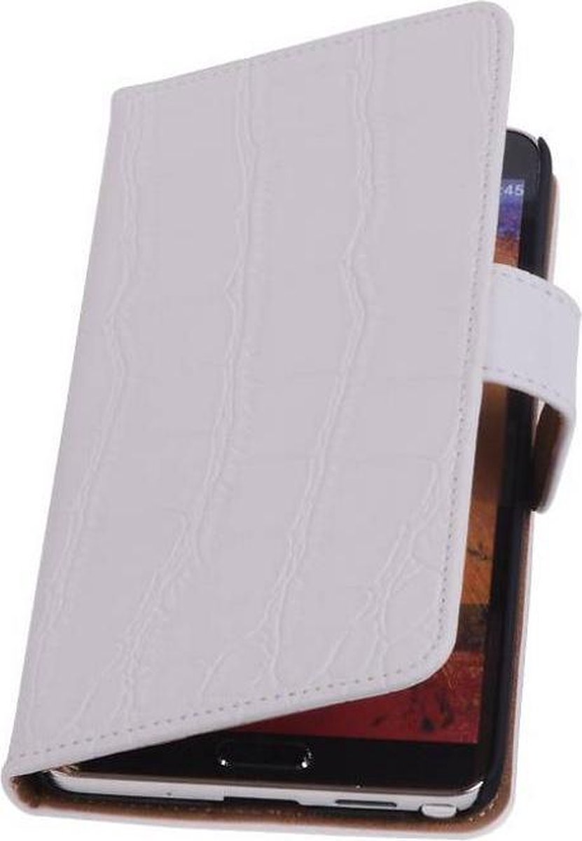 Croco Bookstyle Wallet Case Hoesjes Geschikt voor Samsung Galaxy Note 4 N910F Wit