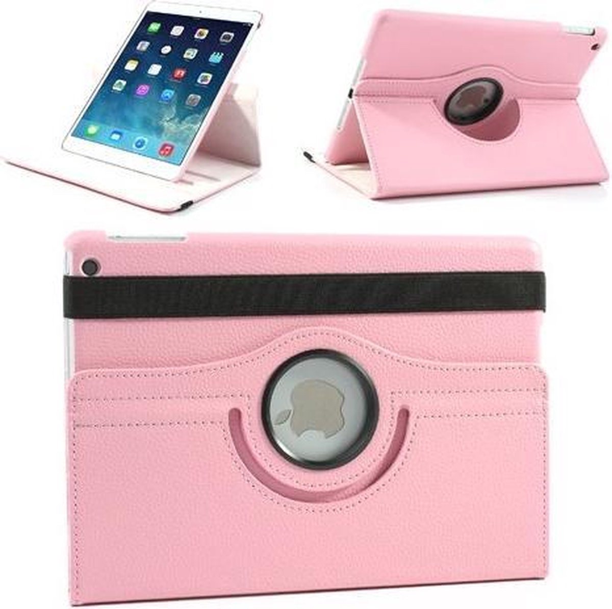 iPad 2/3/4 360 Graden draaibare Hoesje Case Lederen Look – Lichtroze