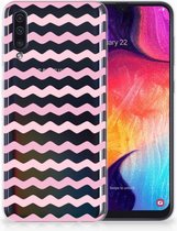 Geschikt voor Samsung Galaxy A50 TPU Hoesje Waves Roze