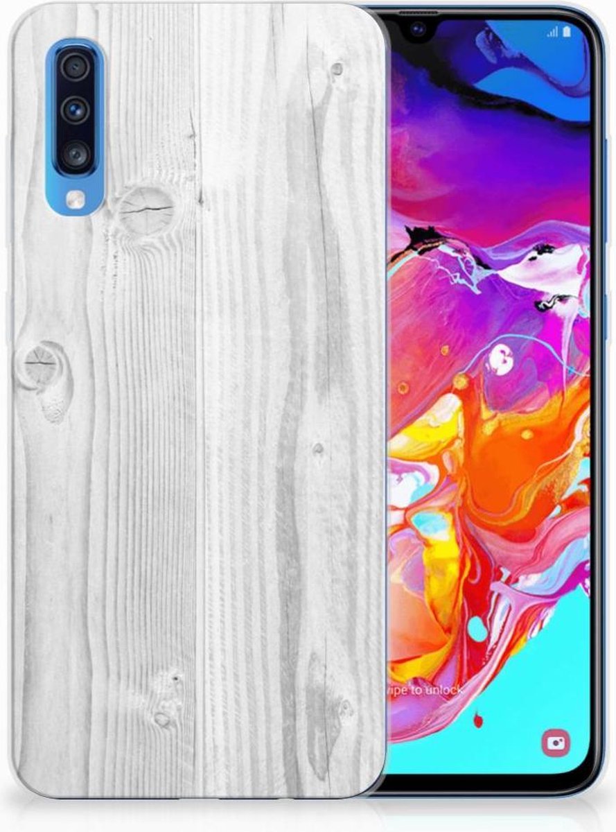 Samsung Galaxy A70 Bumper Hoesje White Wood
