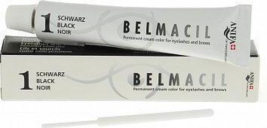 Belmacil 1 Zwart permanente crème verf voor wimpers en wenkbrauwen met applicator.