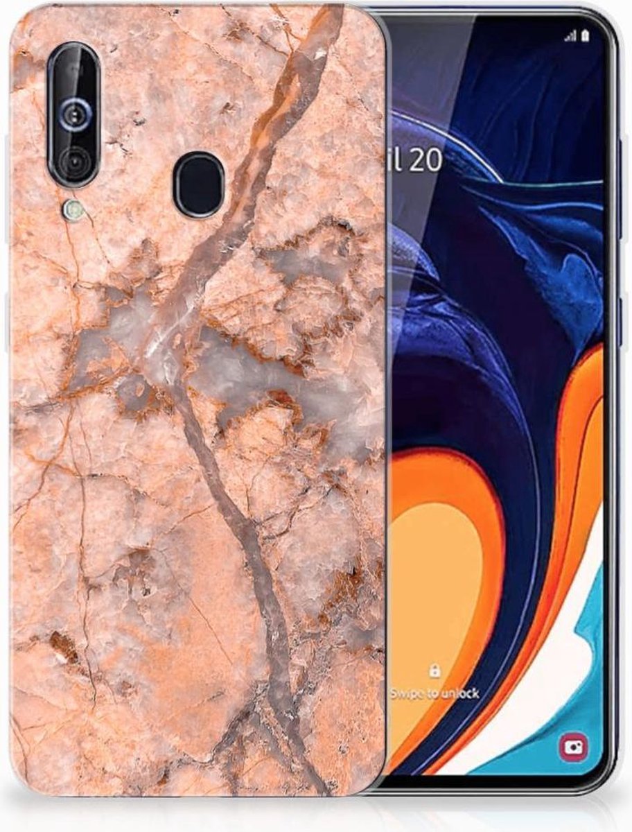 Samsung Galaxy A60 TPU Siliconen Hoesje Marmer Oranje