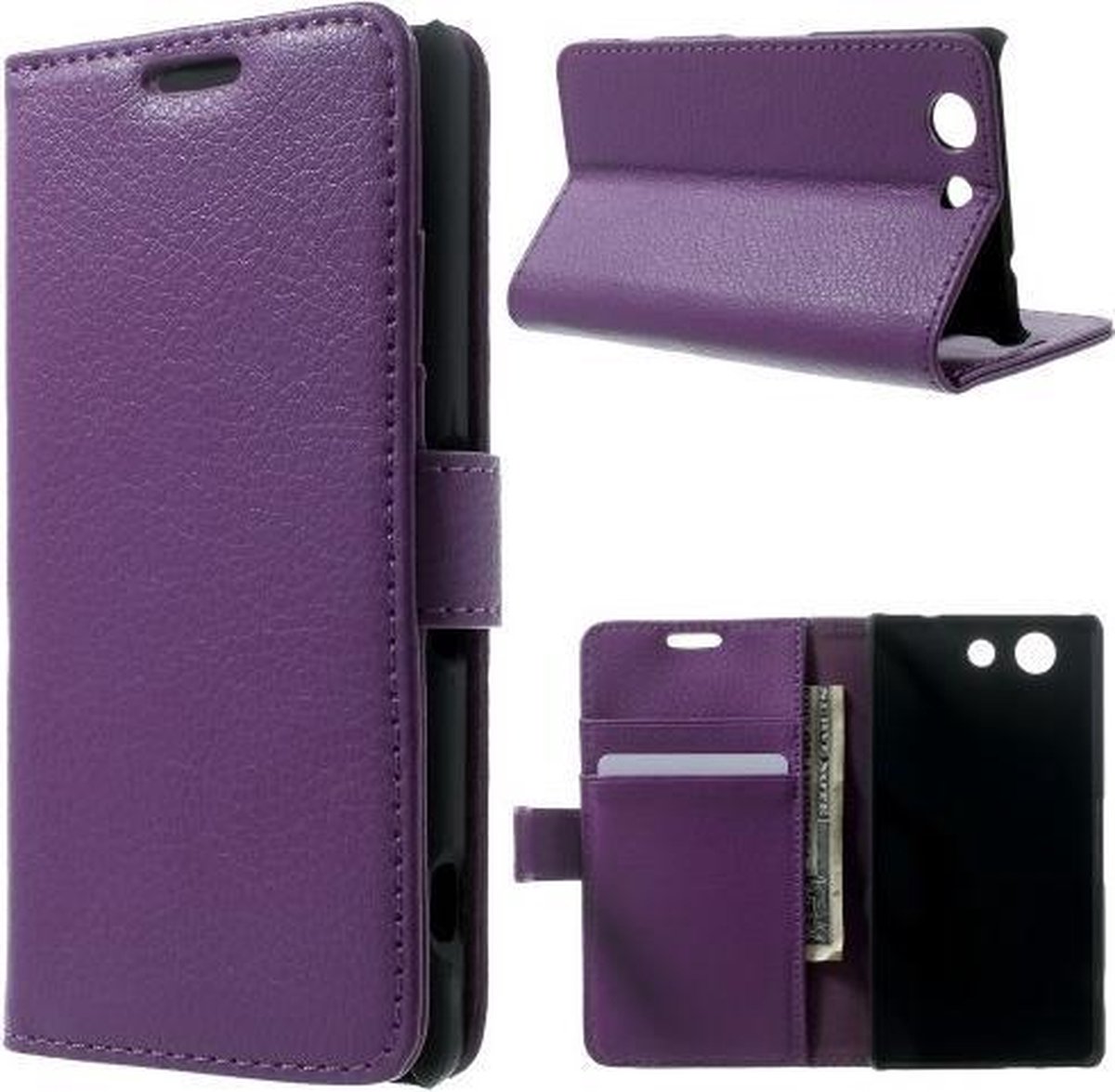 Litchi wallet hoesje paars Sony Xperia Z3 Compact