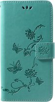 Shop4 - Huawei P Smart Plus Hoesje - Wallet Case Bloemen Vlinder Mint Groen