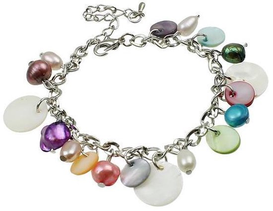 Zoetwaterparel armband Pearl Multi Color Shell - echte parels - parelmoer - multi clolor - bedelarmband