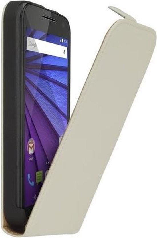 Wit lederen flip case Motorola Moto G 3 hoesje |