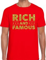 Rich and Famous goud glitter tekst t-shirt rood voor heren L