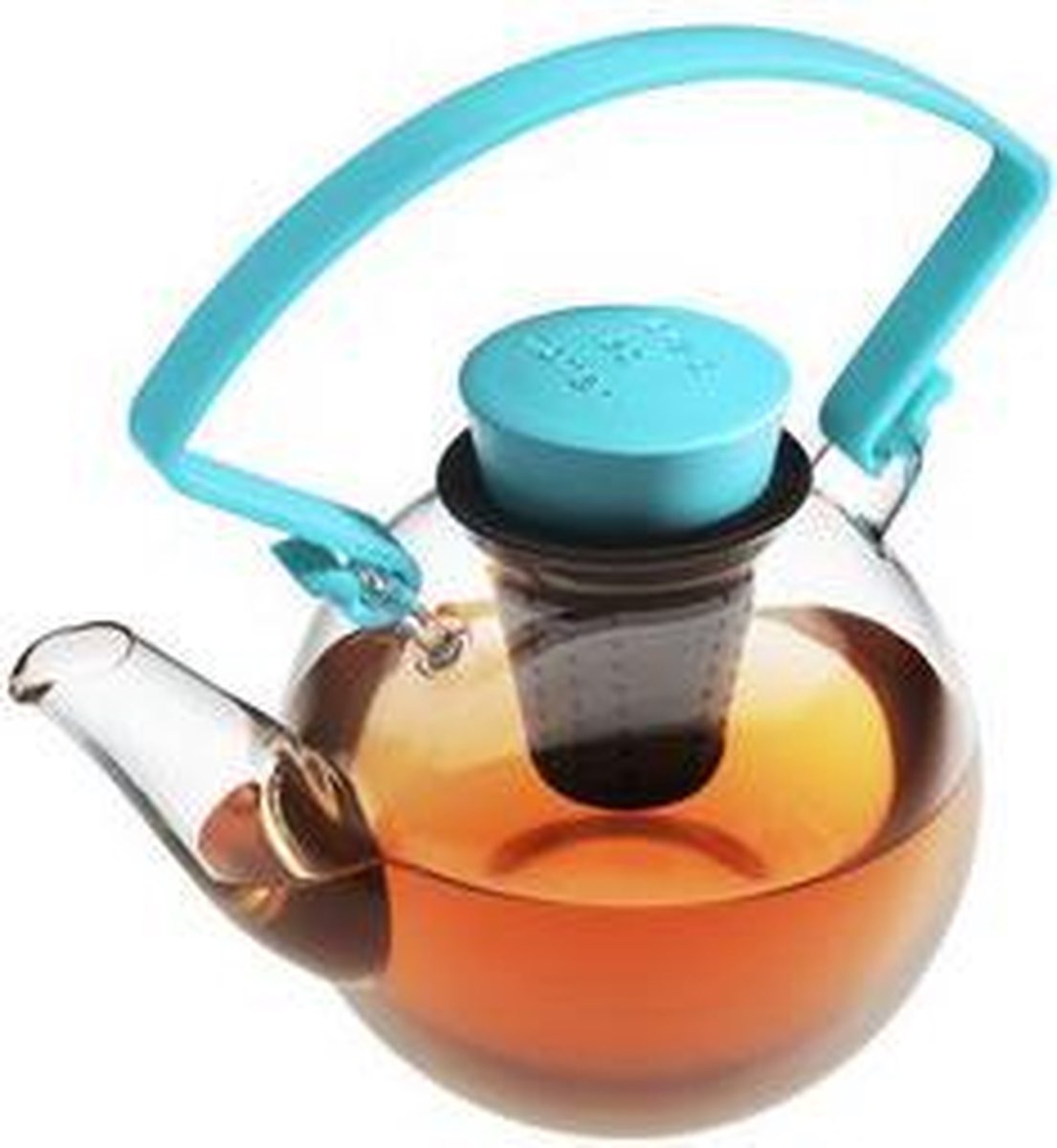 Qdo Theepot Glas - Rond - Met Clip handvat - 1 liter - Turquoise