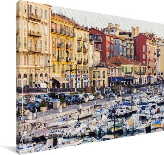 Le port animé de la ville française Nice Canvas 120x80 cm - Tirage photo sur toile (Décoration murale salon / chambre) / Villes européennes Peintures sur toile