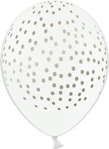 PARTYDECO - 6 witte latex ballonnen met zilverkleurige stippen - Decoratie > Ballonnen