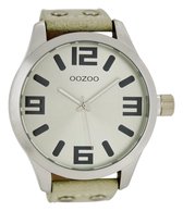 OOZOO Timepieces - Zilverkleurige horloge met zand leren band - C1006